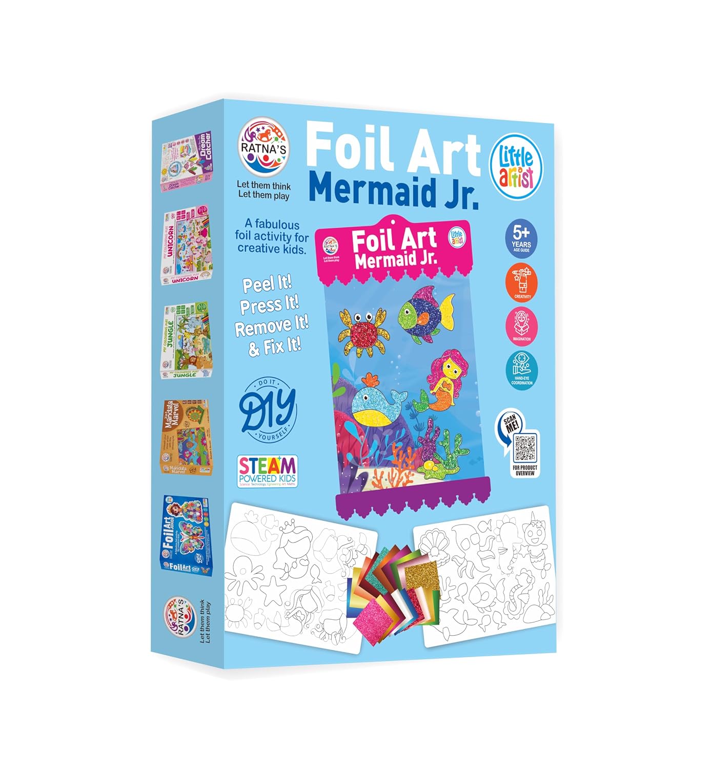 Ratna Foil Art Mermaid Junior Craft Kit, STEAM Powered Art & Craft Kit, Foil Fun Mess Free Creative Activity DIY Kit for Kids