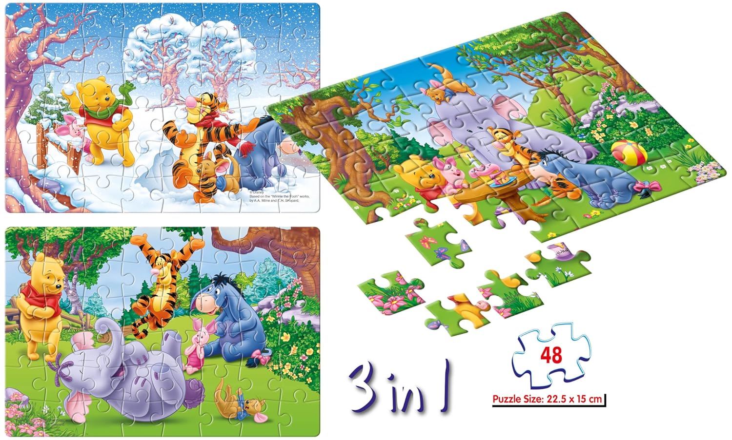 Frank Disney Winnie The Pooh (48 Pieces) 3 in 1 Jigsaw Puzzle for Kids - Multicolor