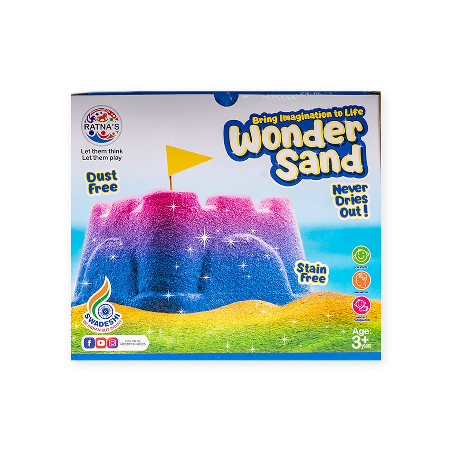 Ratna's Wonder Sand (Smooth) 1000 Grams Assorted Colours For Kids