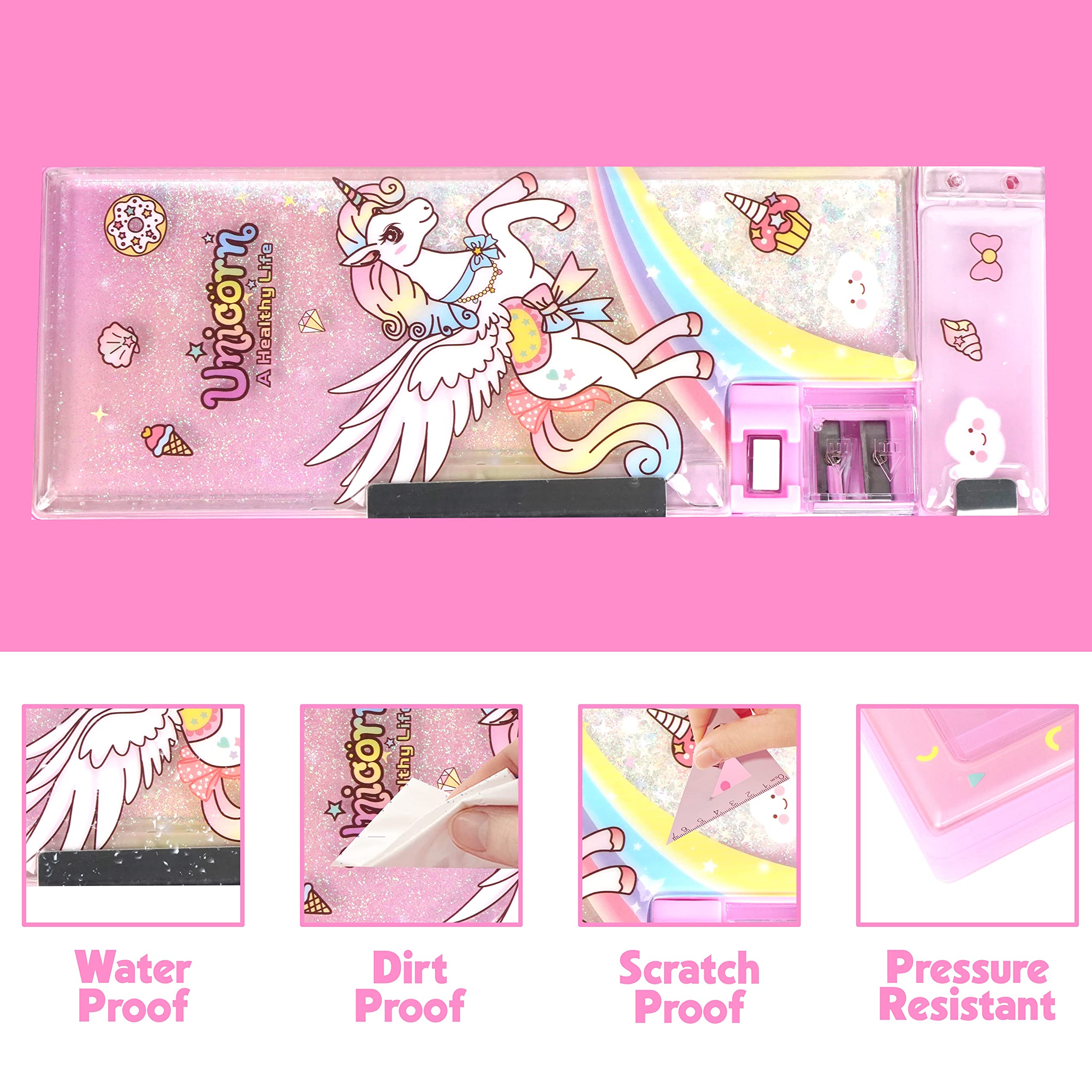 Unicorn Magnetic Pencil Box with Pencil Sharpener Stationery Set Pencil Case Stationary Organizer for Kids - Print & Design May Vary