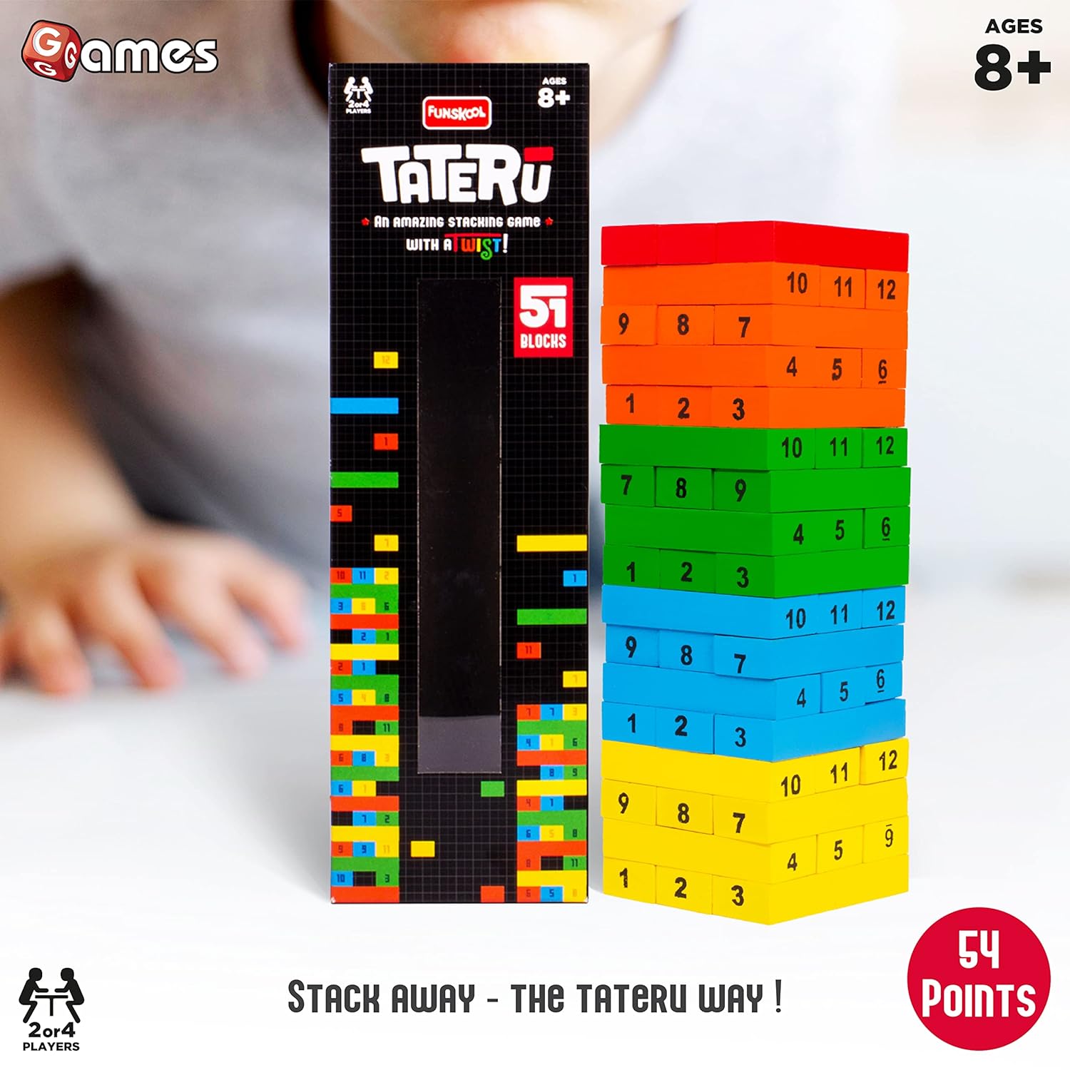 Tateru Hardwood Blocks Stacking Tower: Strategy Game for 2-4 Players (Ages 8+)