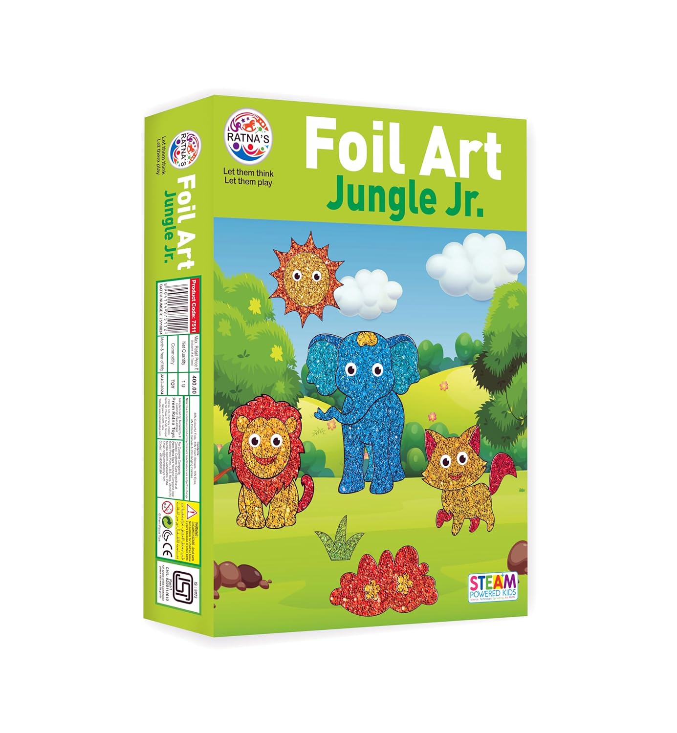 Ratna Foil Art Jungle Junior Craft Kit, STEAM Powered Art & Craft Kit, Foil Fun Mess Free Creative Activity DIY Kit for Kids