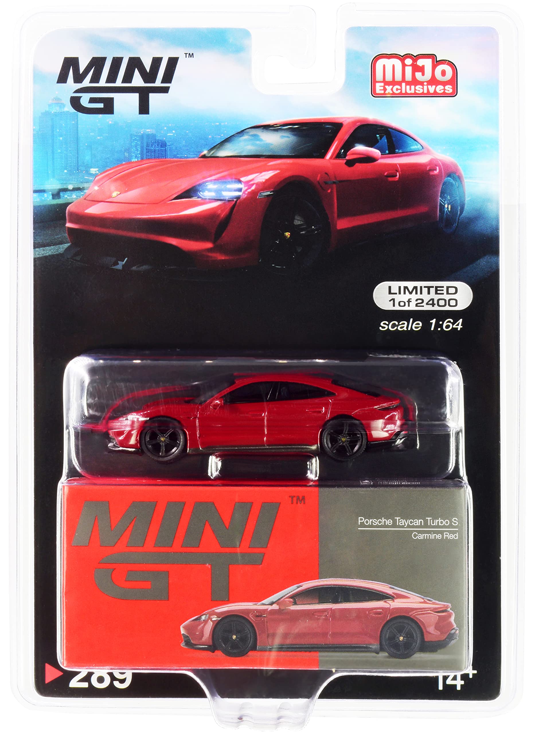 MINI GT Imported Edition - Porsche Taycan Turbo S - Carmine Red - Blister Pack - #289