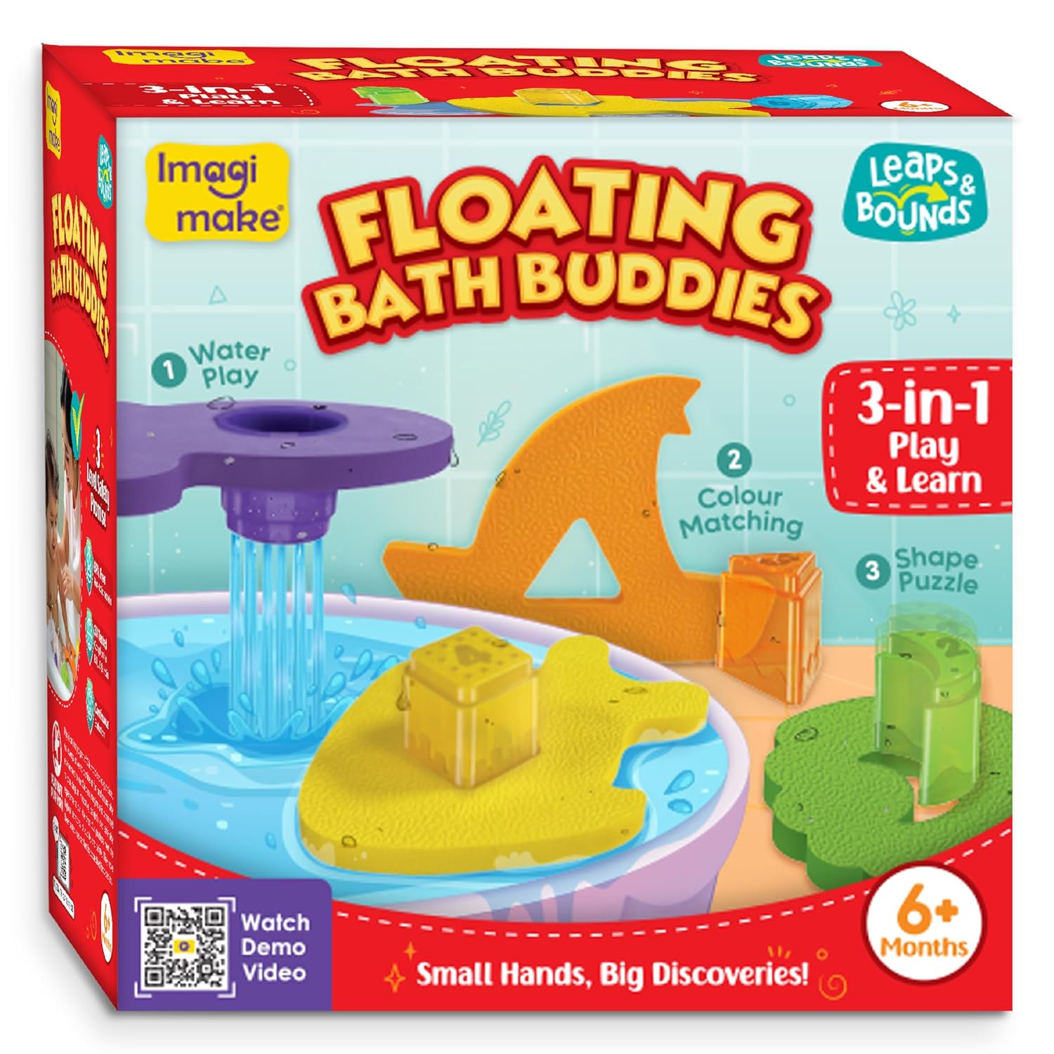 Imagimake Floating Bath Buddies | Leaps & Bounds BathToy | Educational Toy for Toddlers, Infants | 3-in-1 Play & Learn - Water Play, Color Matching & Shape Puzzle | New Born Baby Gifts for 6+Months
