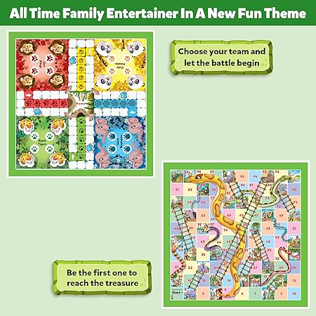 Little Berry LB52 Ludo and Snakes and Ladders Board Game for Kids - Jungle Adventure Theme - Multicolor