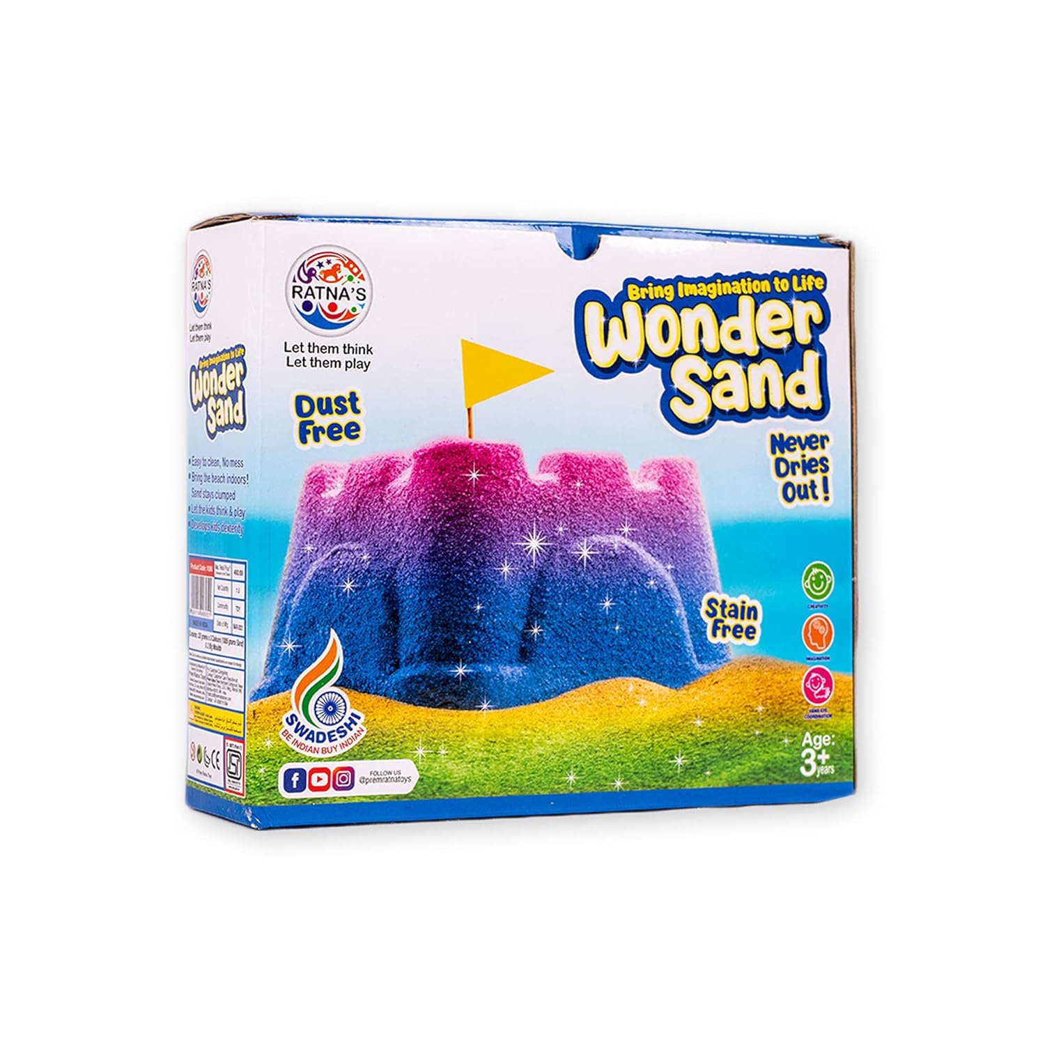 Ratna's Wonder Sand (Smooth) 1000 Grams Assorted Colours For Kids