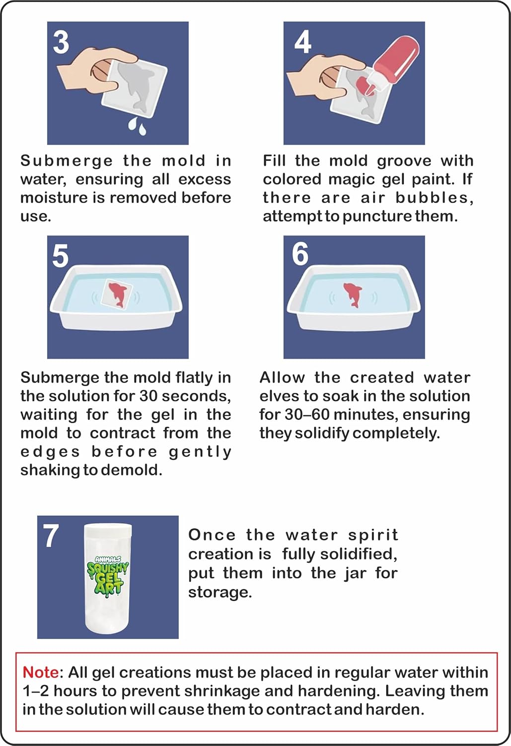 Ratna's Animals Squishy Gel Art DIY Kit, Create 3D Colorful Soft and Squishy Jungle Animals, 8 Animal Moulds, STEAM Educational Toy, Magic Water Gel Toys for Kids