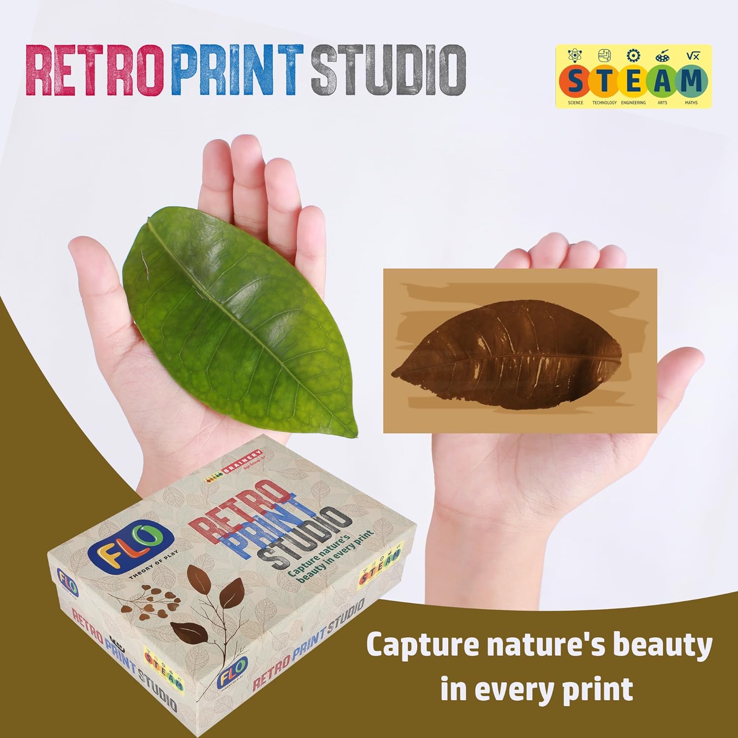 FLO Toys Retro Print Studio Art Kit for Kids & Adults | Create Vintage Leaf & Flower Sun Prints | DIY Botanical Nature Printmaking Set | Gift for Ages 8+ | Eco-Friendly STEM Craft Kit