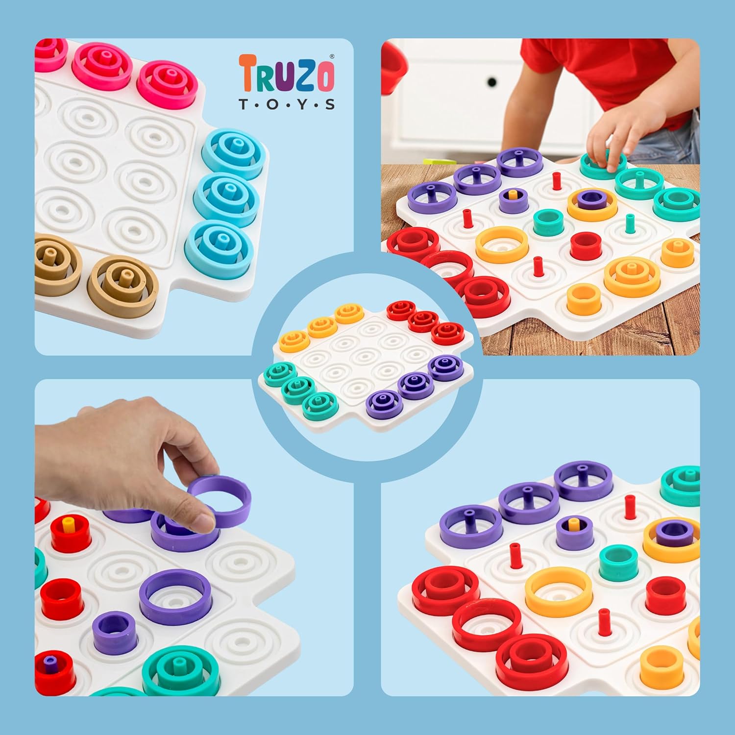 Truzo Krazy Rings | Brain Game Toy Jigsaw Intelligence Puzzle | Educational Puzzle Game for Kids | 3D Board Game with Colorful Rings | Multicolor