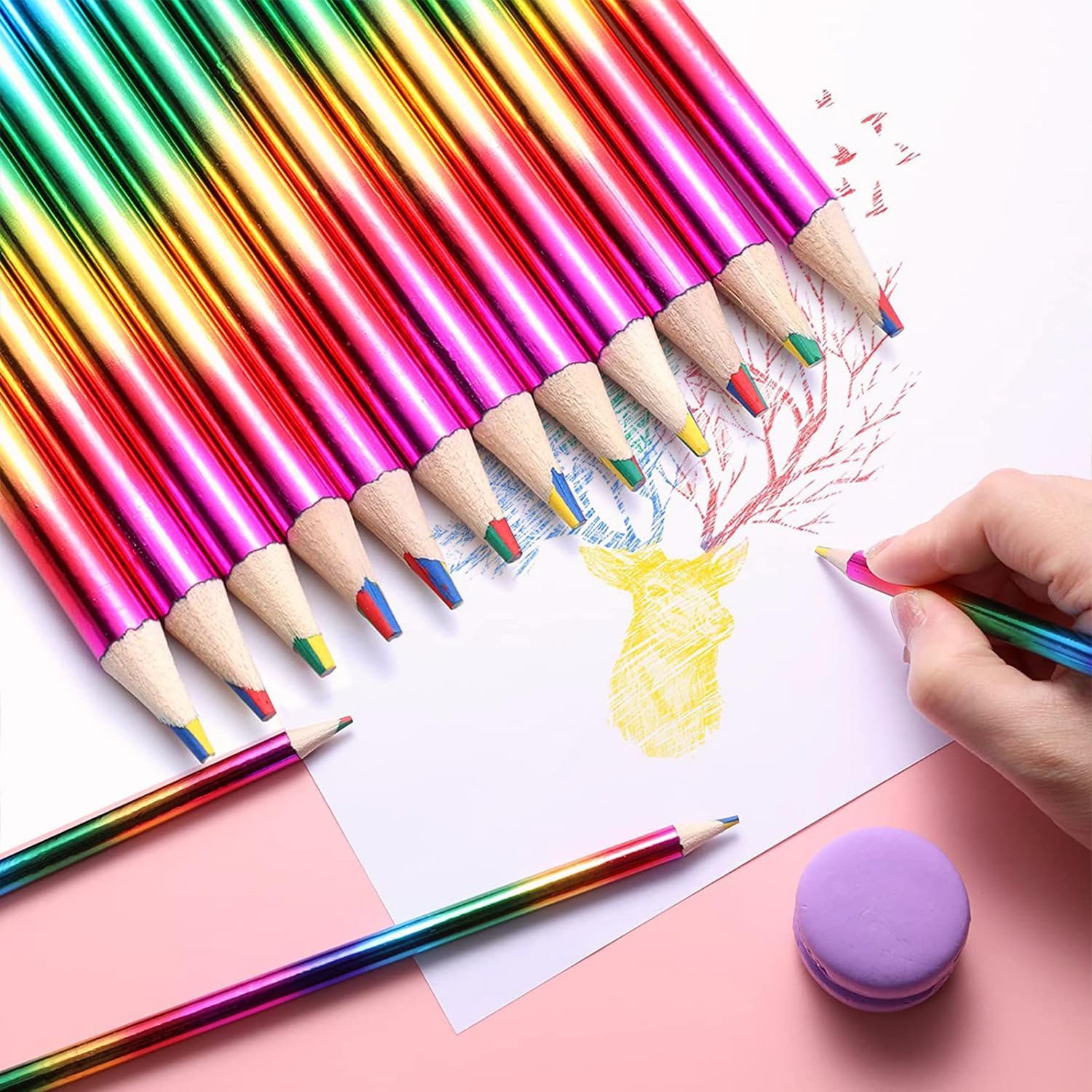 Rainbow Color Pencils Pack of 12 , Colouring Pencils, Colouring Pencils, Multicolored Pencils, Drawing Pencil Set for Art Drawing, Sketching and Coloring