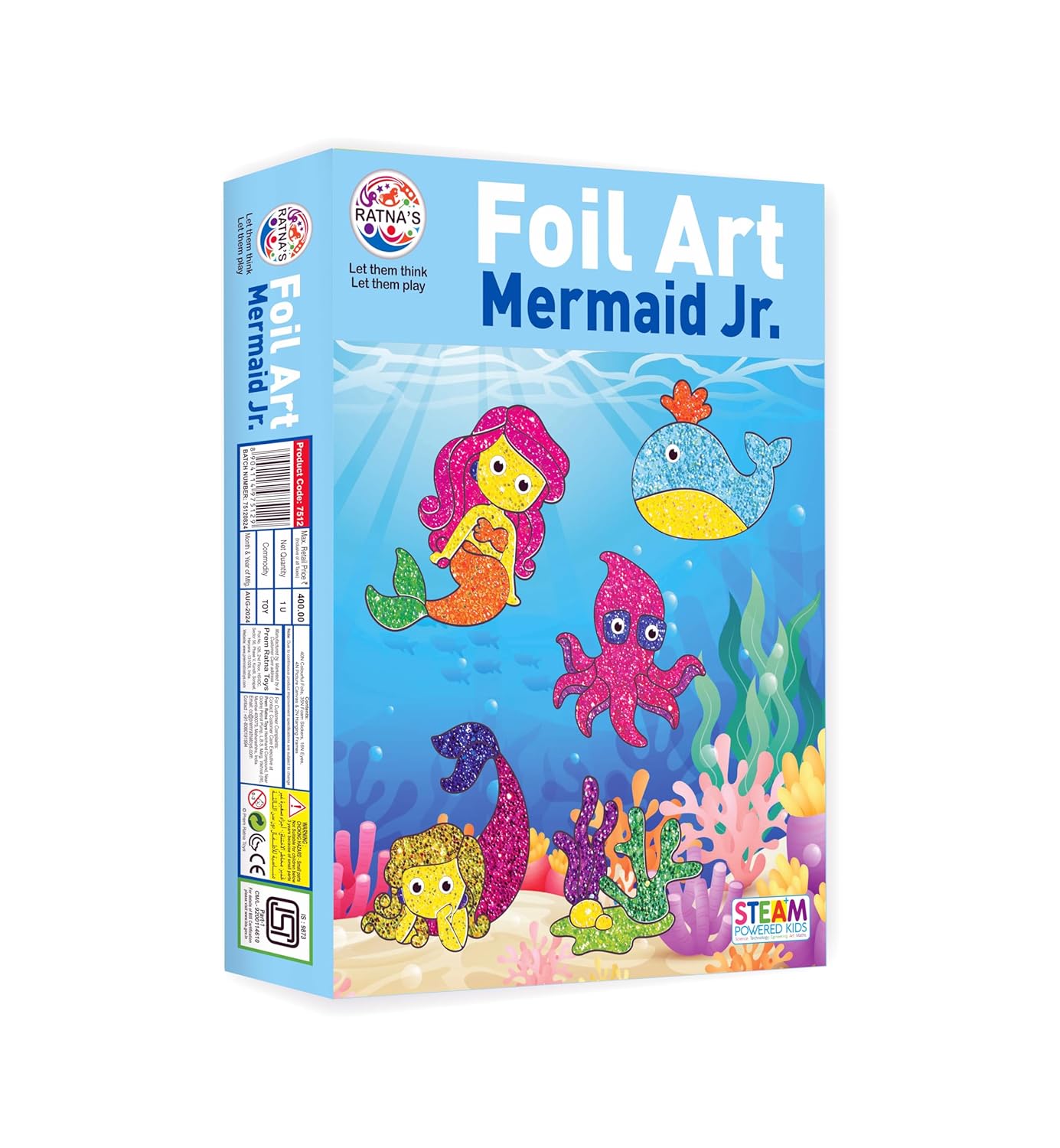 Ratna Foil Art Mermaid Junior Craft Kit, STEAM Powered Art & Craft Kit, Foil Fun Mess Free Creative Activity DIY Kit for Kids