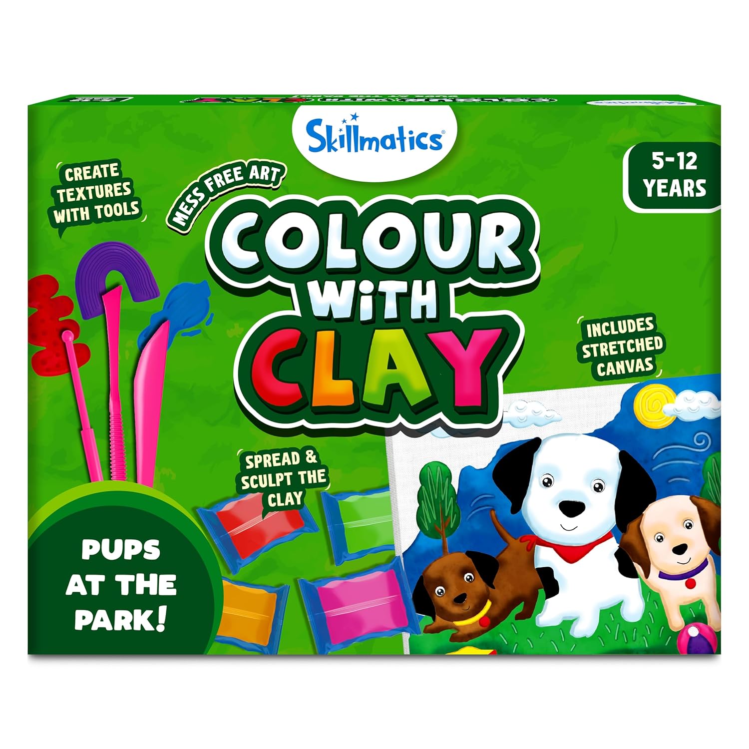 Skillmatics Art & Craft Kit - Colour with Clay, No Mess Art, Create A Clay Canvas of Pups at The Park