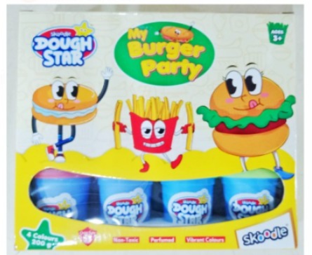 Skoodle Dough Star My Burger Party For Kids - 4 Colors 200gm - Color & Design May Vary