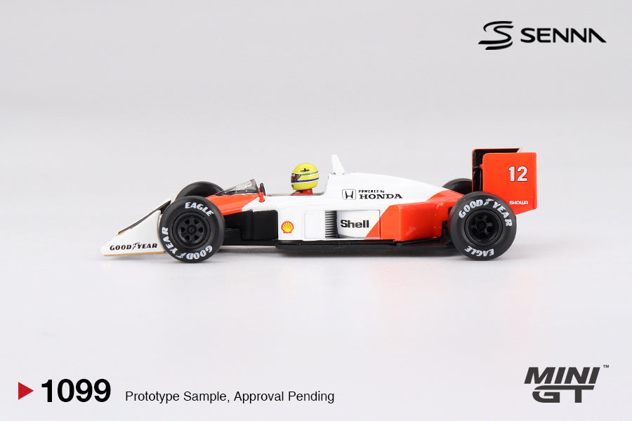 MINI GT #1099 McLaren MP4/4 #12 Ayrton Senna 1988 Japanese Grand Prix Winner – 1:64 Die-Cast Model Car