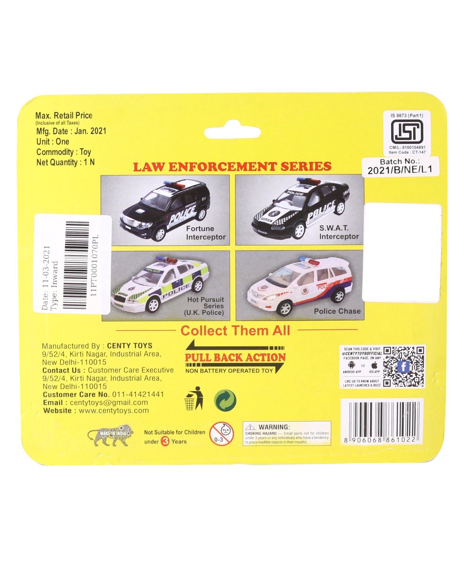 Centy Fortune Interceptor Plastic Pull Back Car - Black