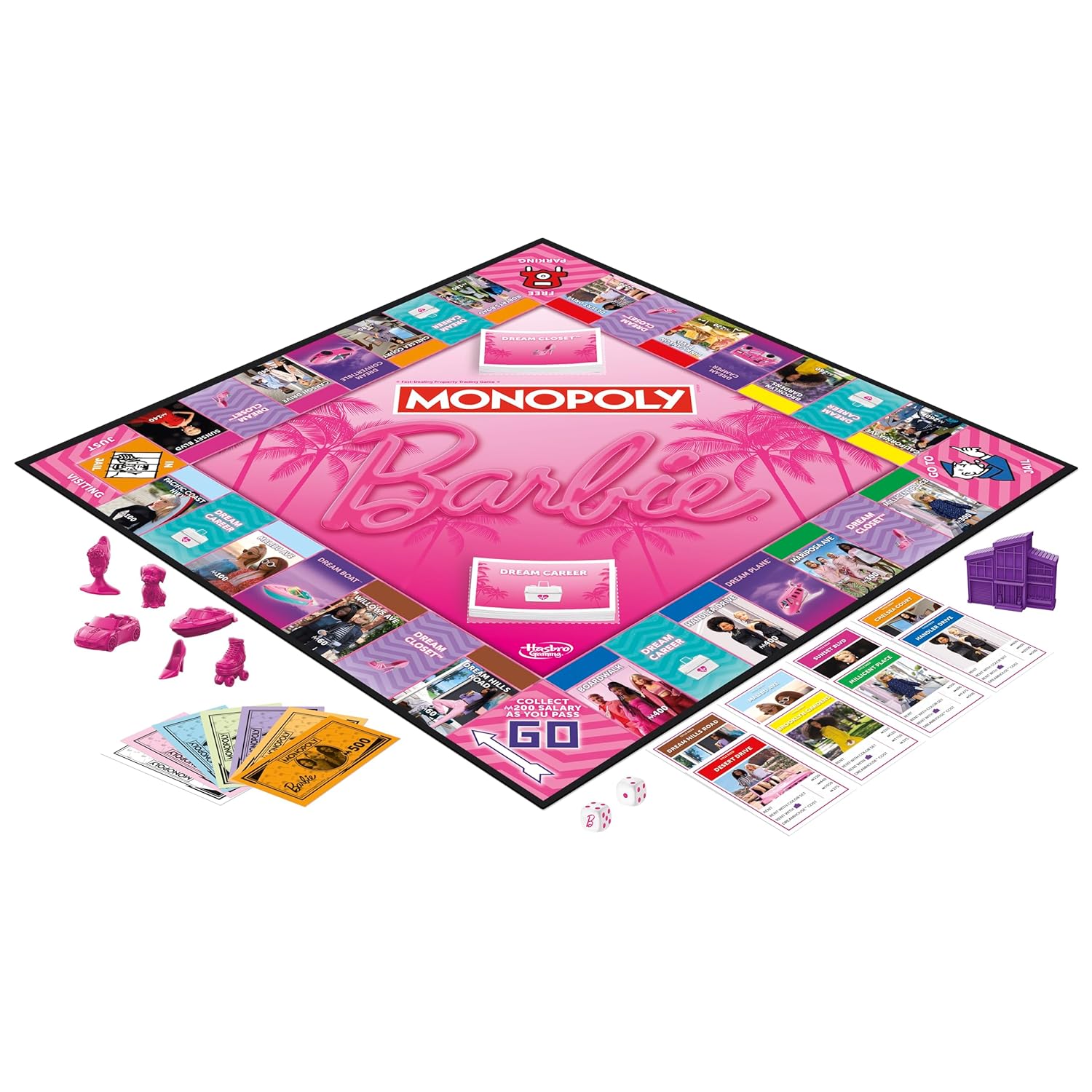 MONOPOLY: Barbie Edition Board Game, 2-6 Players, Fun Family Games for Kids and Adults - Pink