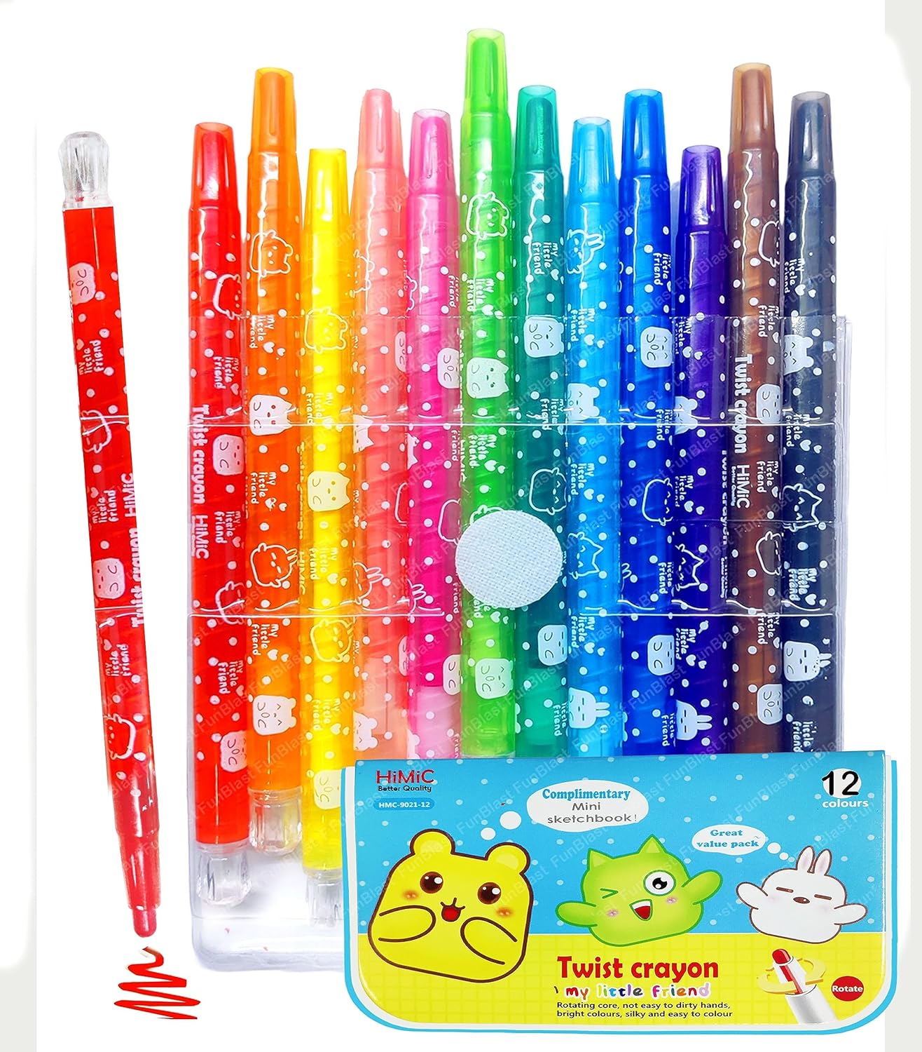 Twist Crayons For Kids | 12 Pcs Multicolor Crayon Set With Coloring Book For Kids