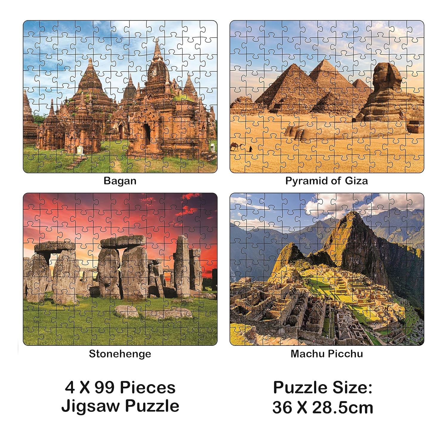 Ratna's 4 in 1 World Heritage Sites Jumbo Jigsaw Puzzle | Size 36 x 28.5 cm for Each Puzzle Educational Toy for Kids