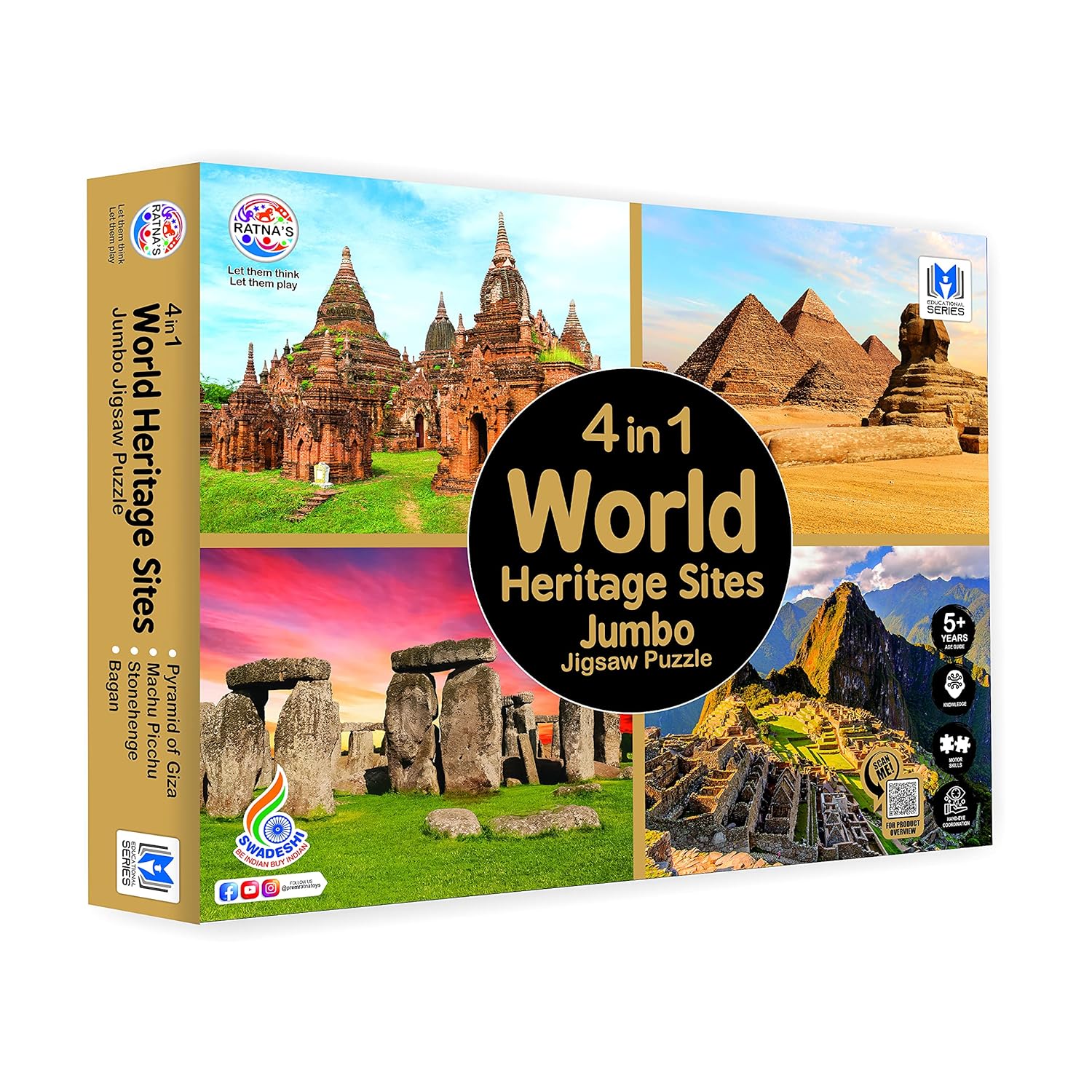 Ratna's 4 in 1 World Heritage Sites Jumbo Jigsaw Puzzle | Size 36 x 28.5 cm for Each Puzzle Educational Toy for Kids