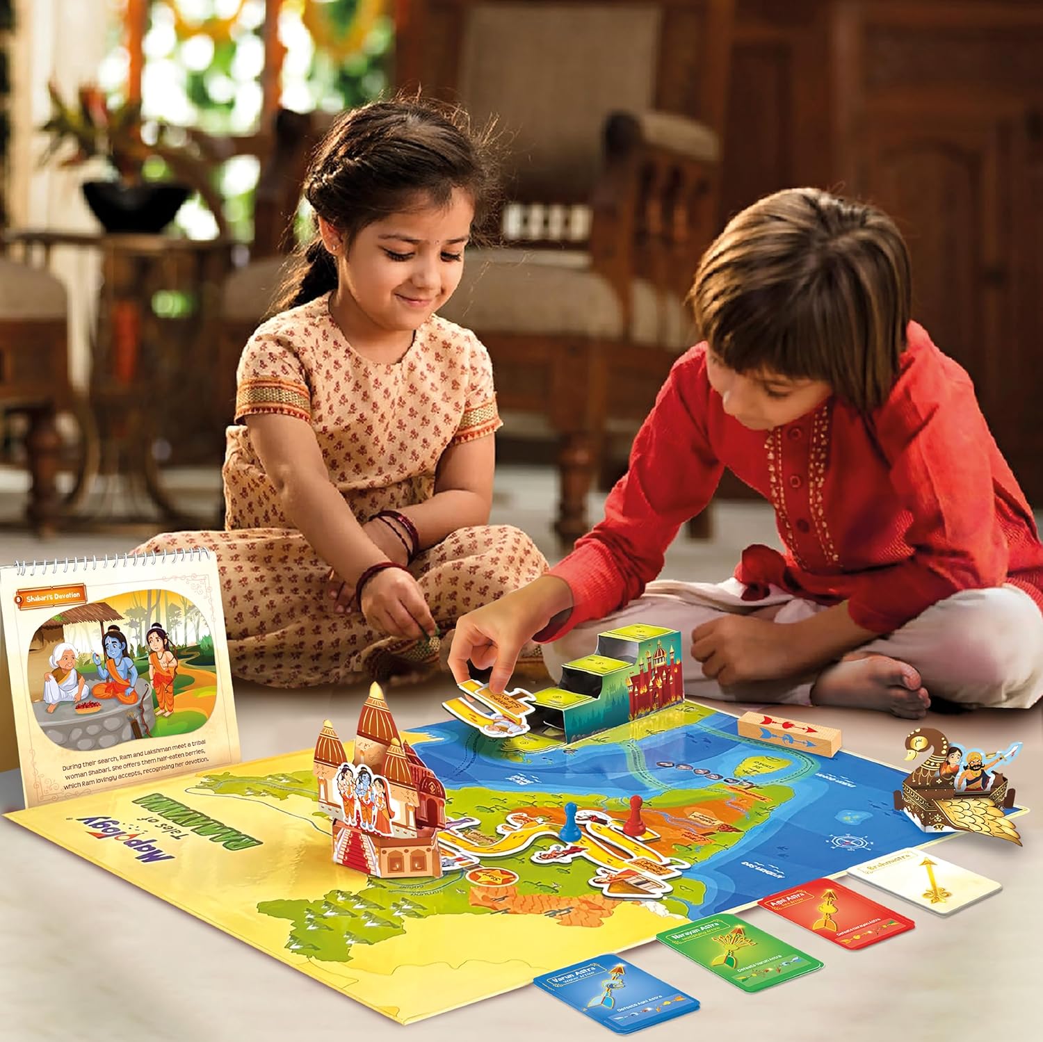 Imagimake Mapology Tales of Ramayana | 3-in-1 Fun Family Board Game | Magnetic Path Puzzle | Ramayana Storybook | Trump Cards | Gifts for Kids (Age 8-12)