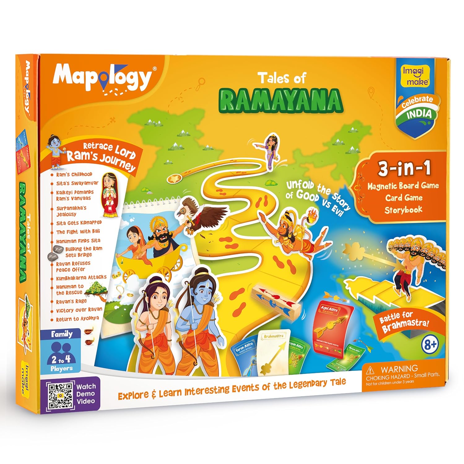 Imagimake Mapology Tales of Ramayana | 3-in-1 Fun Family Board Game | Magnetic Path Puzzle | Ramayana Storybook | Trump Cards | Gifts for Kids (Age 8-12)