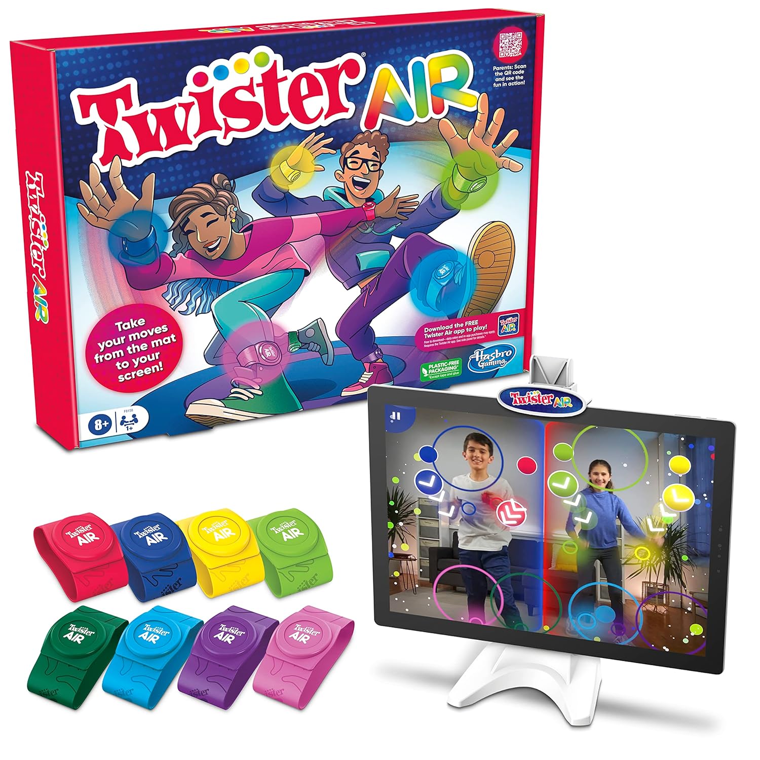 Hasbro Twister Air Game | Ar App Play Game with Wrist and Ankle Bands | Links to Smart Devices | Active Party Games for Kids and Adults | Multicolor
