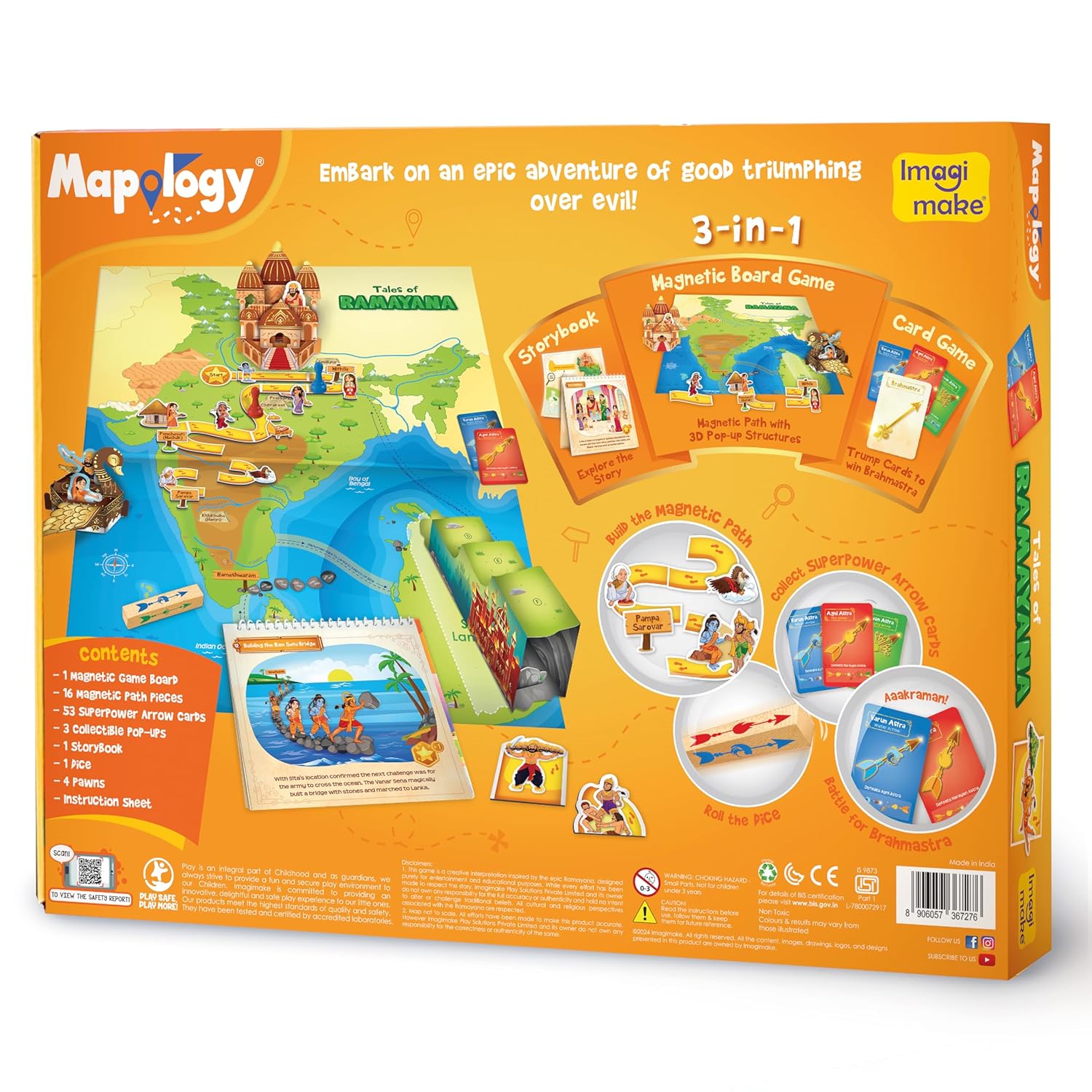 Imagimake Mapology Tales of Ramayana | 3-in-1 Fun Family Board Game | Magnetic Path Puzzle | Ramayana Storybook | Trump Cards | Gifts for Kids (Age 8-12)