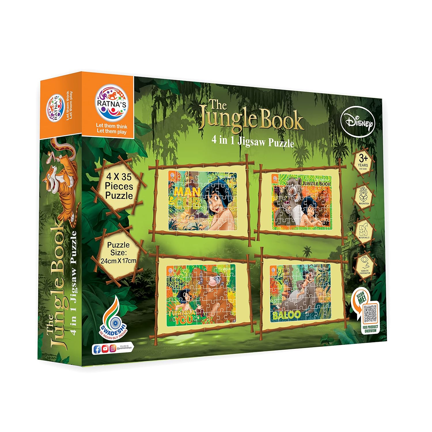Ratna's 4 in 1 Jigsaw Puzzle 140 Pieces for Kids - The Jungle Book Edition
