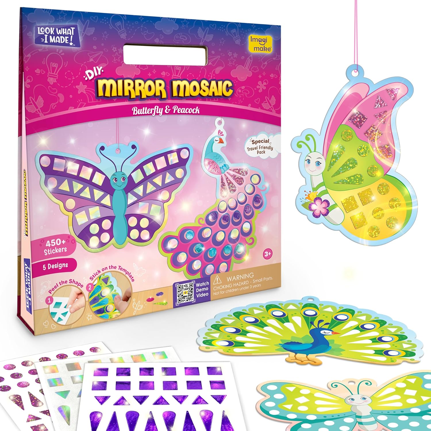 Imagimake Mirror Mosaic : Butterfly & Peacock | Mess Free Diy Mosaic Craft Kit | 450+ Foil Sticker | Travel Toys For Girls | Birthday Gift For Girls