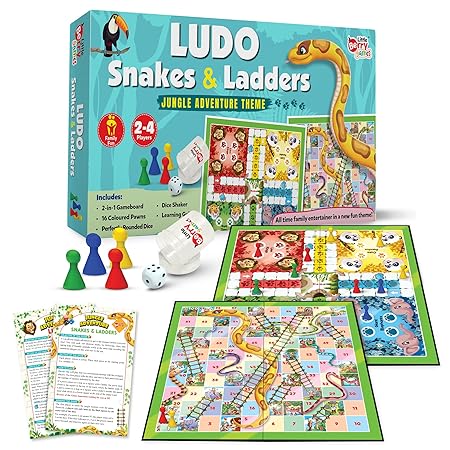 Little Berry LB52 Ludo and Snakes and Ladders Board Game for Kids - Jungle Adventure Theme - Multicolor