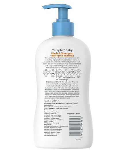 Cetaphil Baby Wash & Shampoo with Organic Calendula - 400ml (Cordlife)