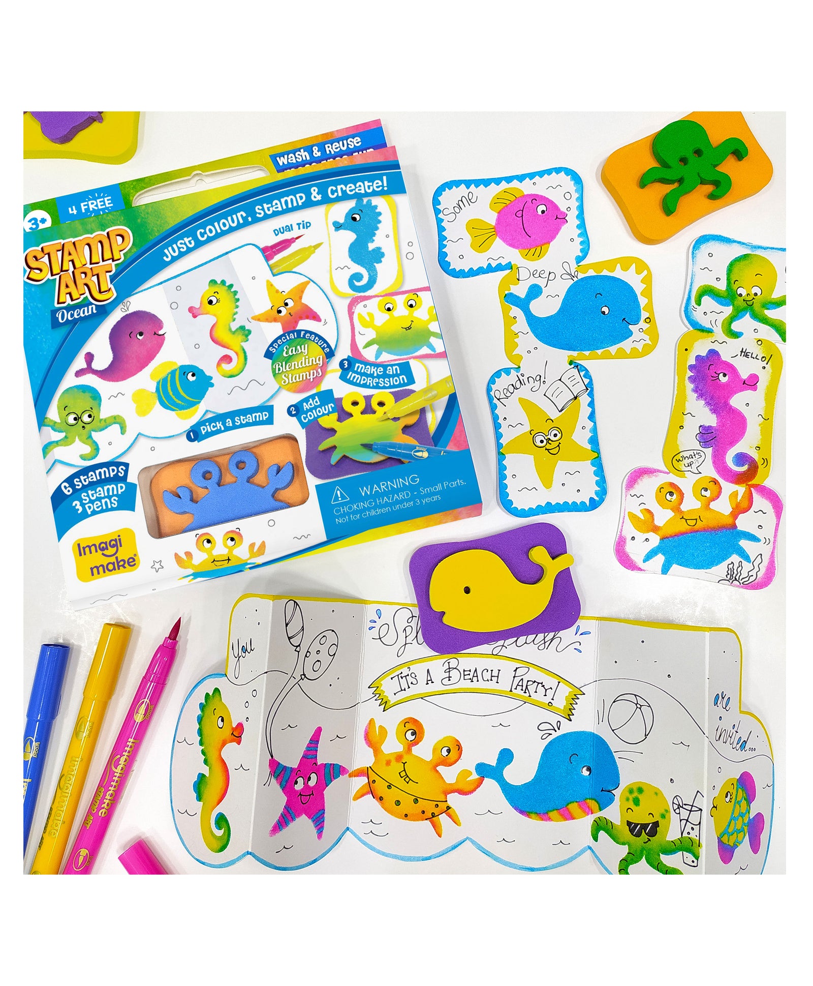 Imagimake Stamp Art Ocean Coloring & Stamping Set for Kids - Multicolor