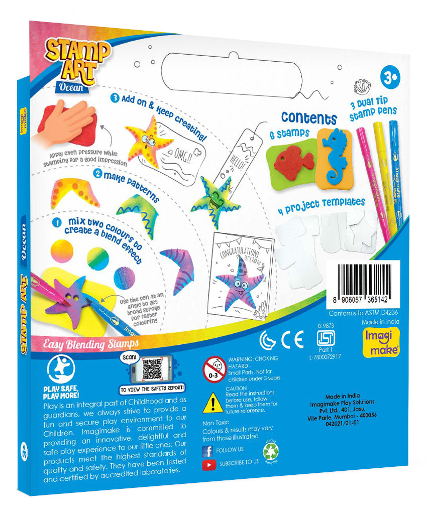 Imagimake Stamp Art Ocean Coloring & Stamping Set for Kids - Multicolor