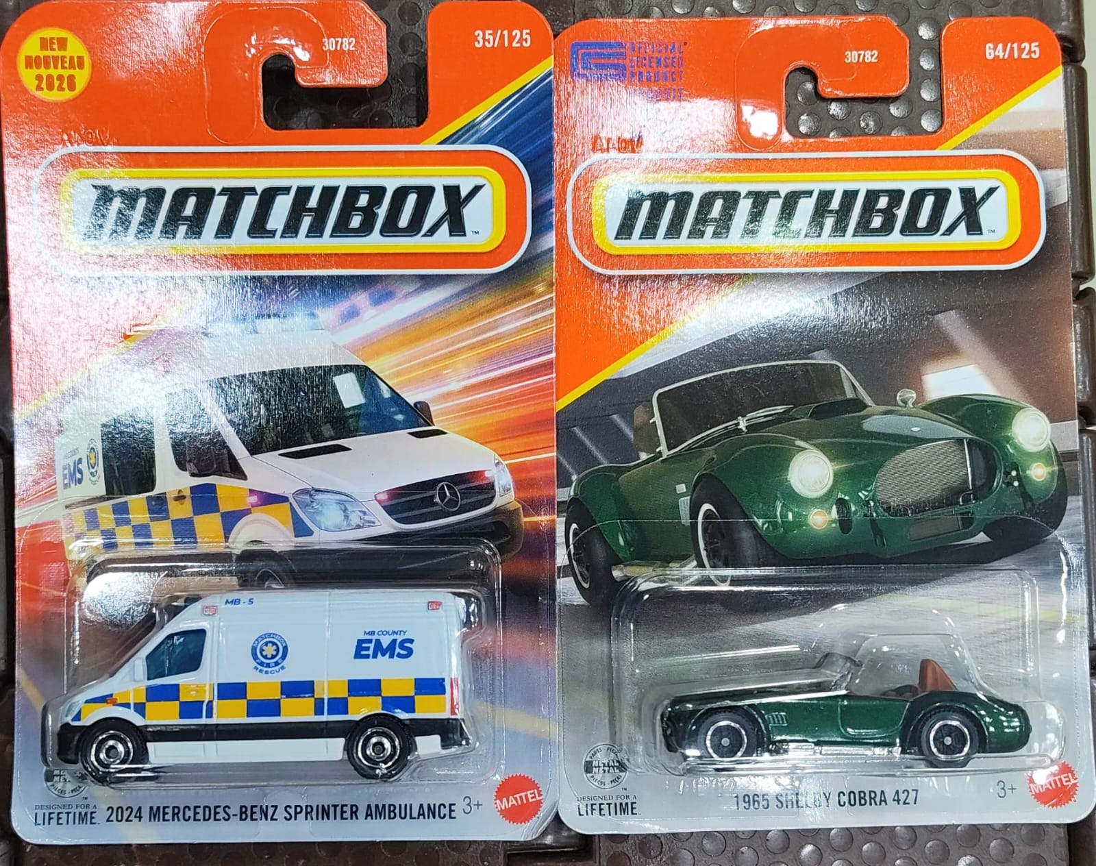 Matchbox Cars 2026 - Combo Pack of 2 Pcs - 2024 Mercedes Benz Sprinter Ambulance & 1965 Shelby Cobra 427 - 30782-95FG