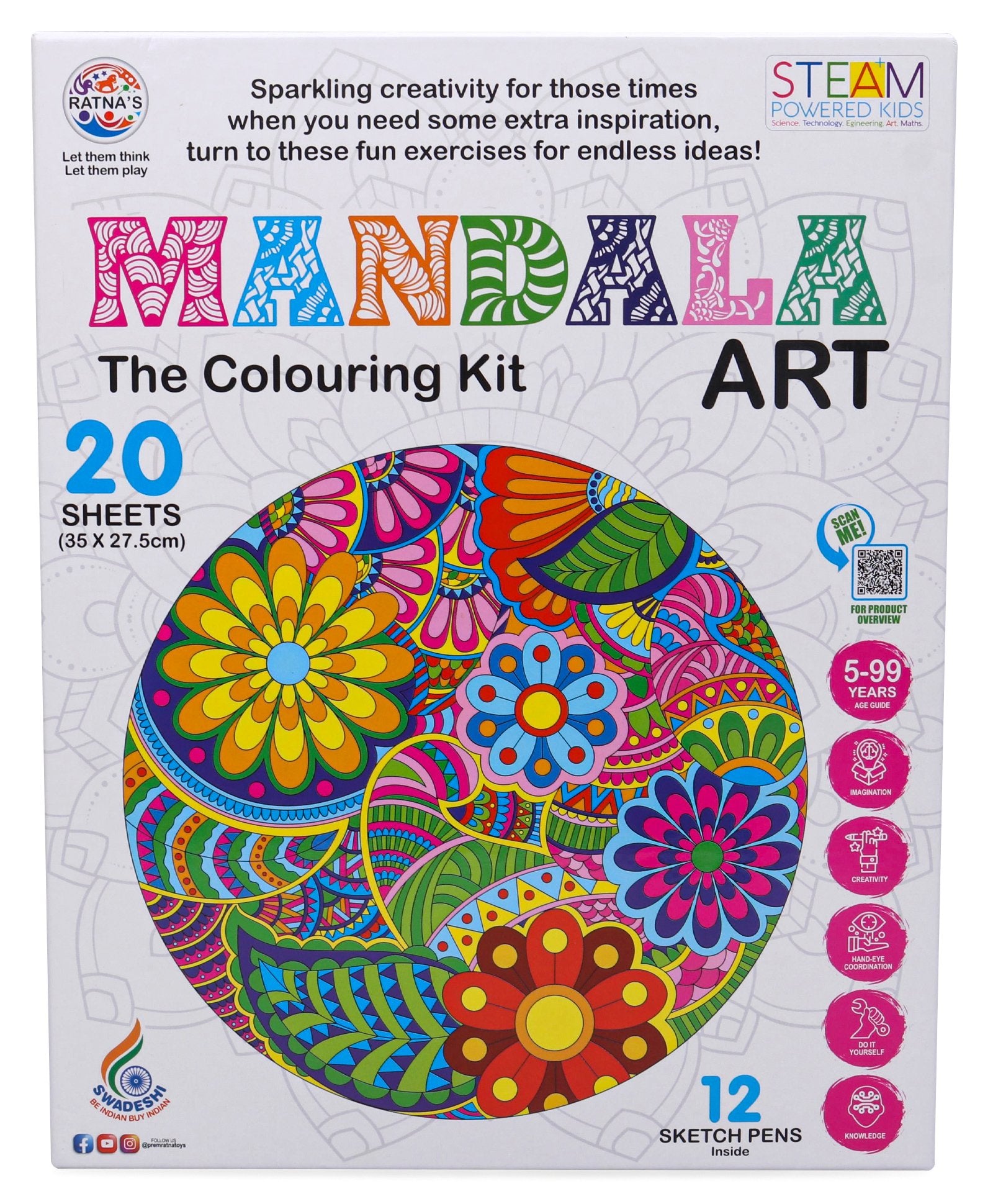 Ratnas Mandala Art Colouring Kit - Multicolour
