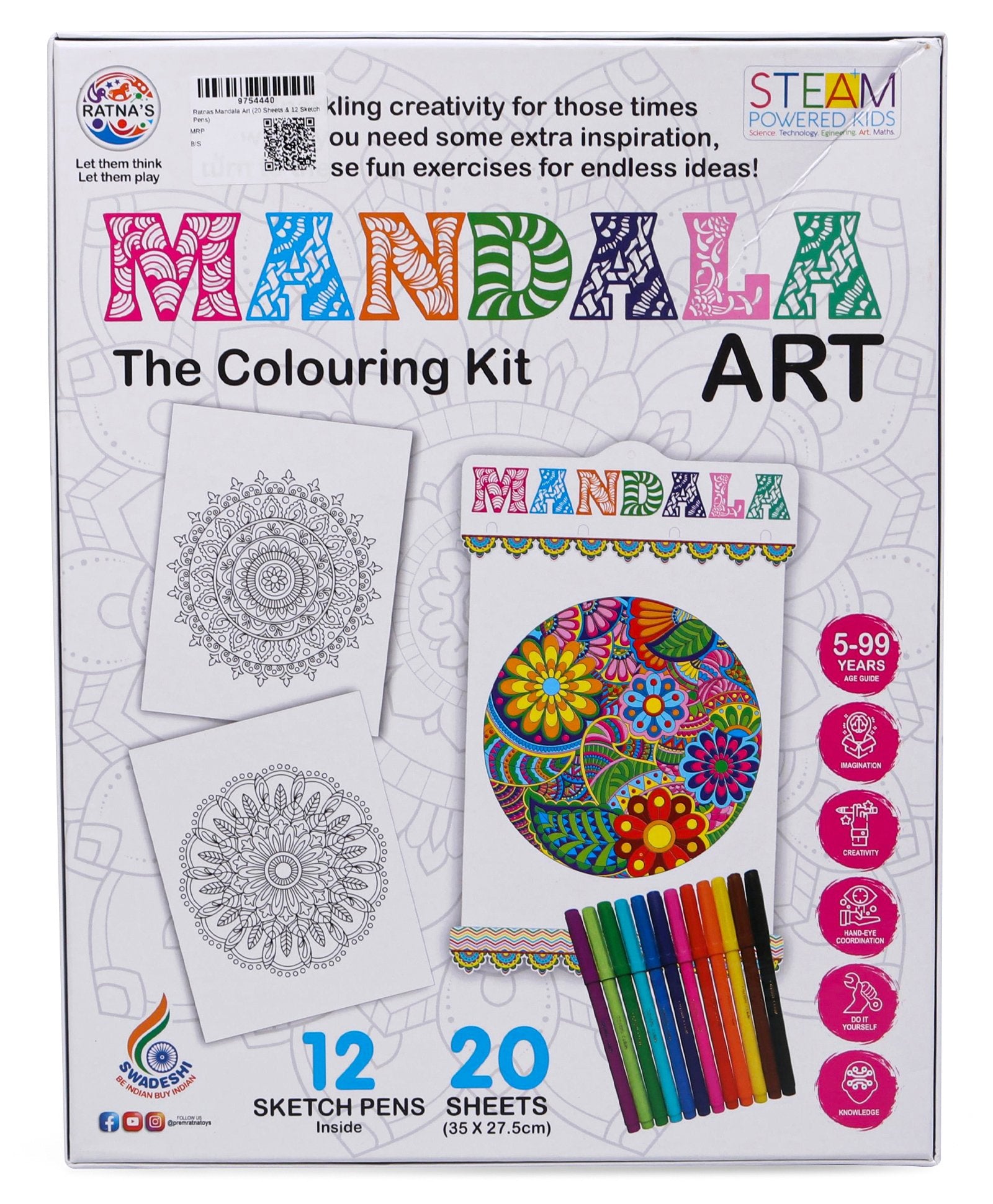 Ratnas Mandala Art Colouring Kit - Multicolour