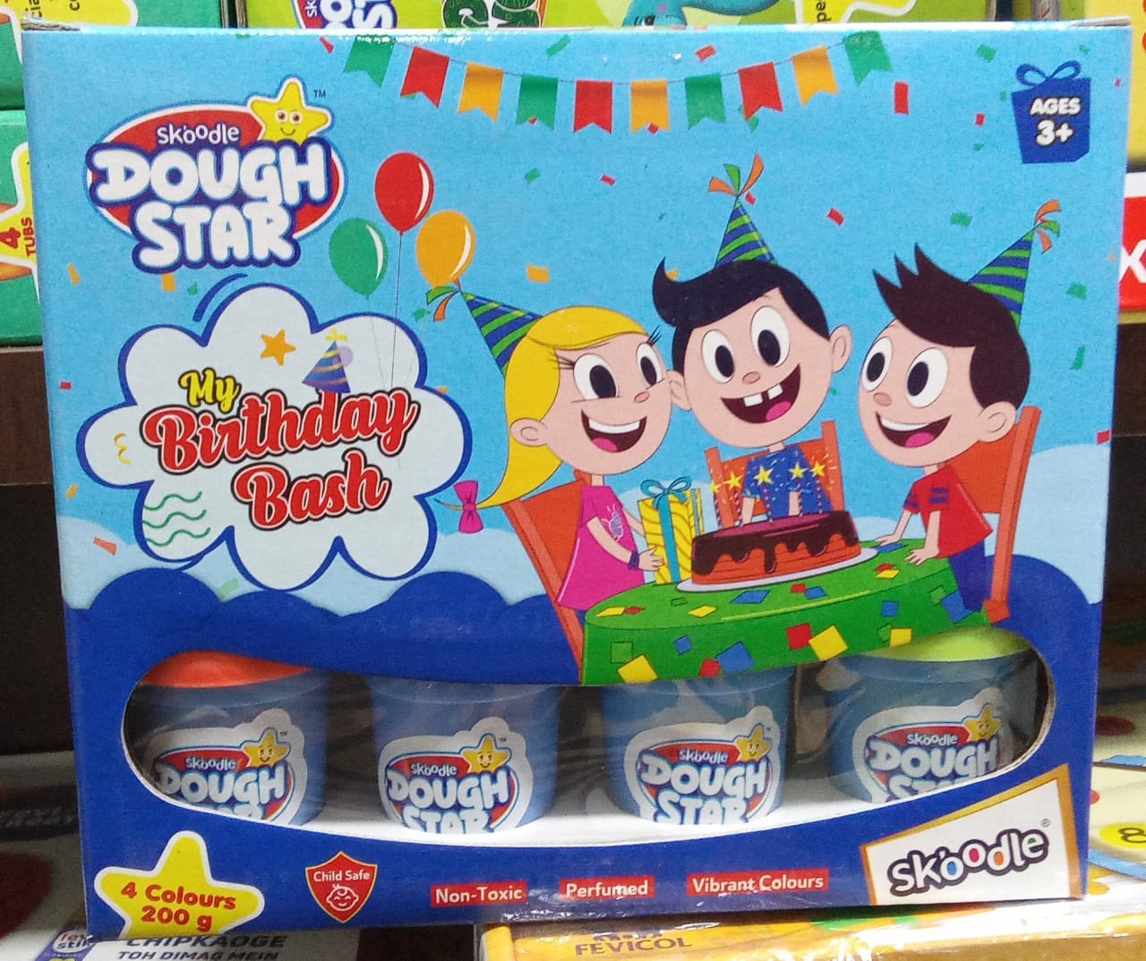 Skoodle Dough Star My Birthday Bash For Kids - 4 Colors 200gm - Color & Design May Vary