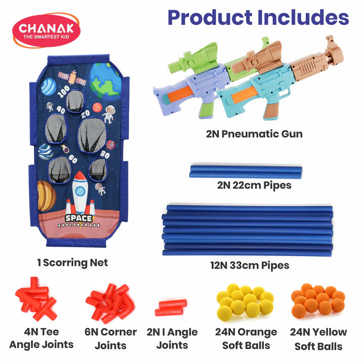 Chanak Space Explorer Pneumatic Gun Toy Set | Safe Indoor/Outdoor Play for Kids 5+, BIS Approved. (Box Damages)