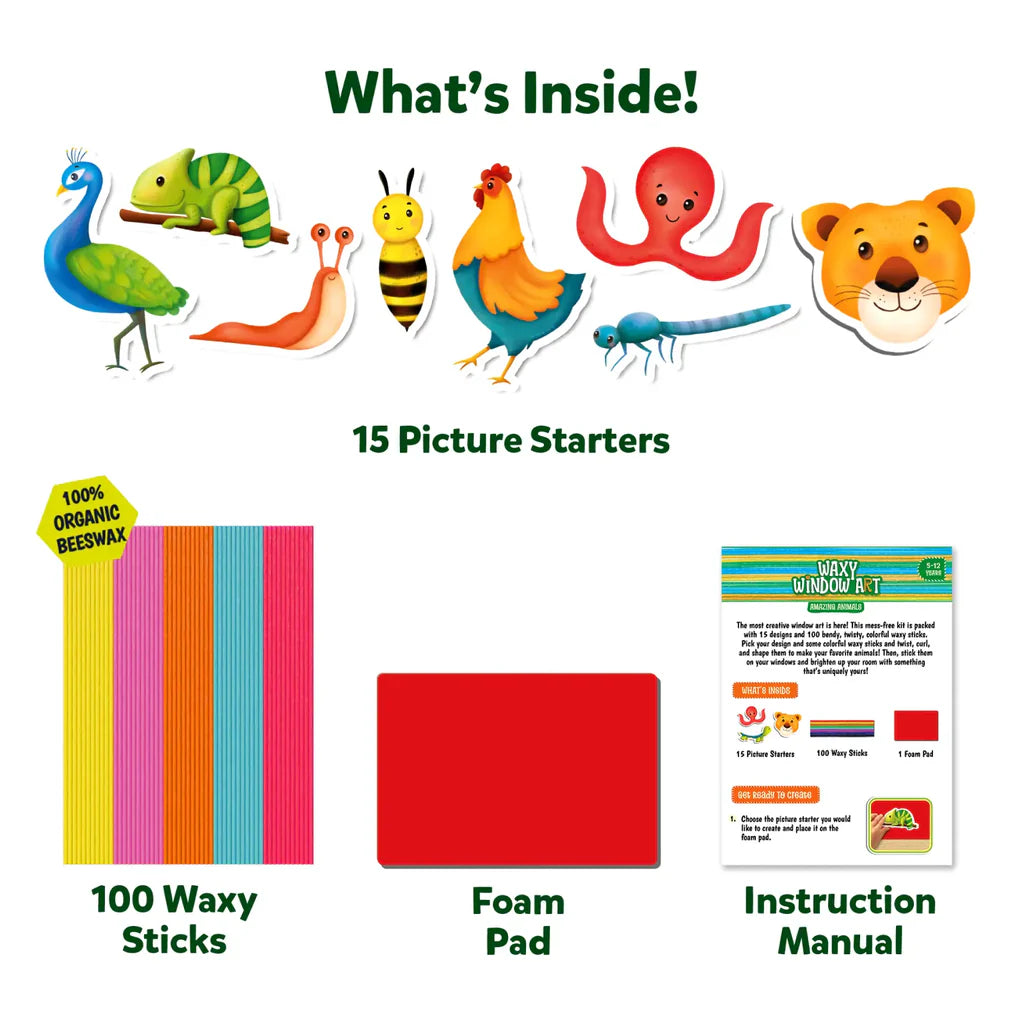 Skillmatics Waxy Window Art: Amazing Animals | Mess-Free Art for Kids | Ages 5-12