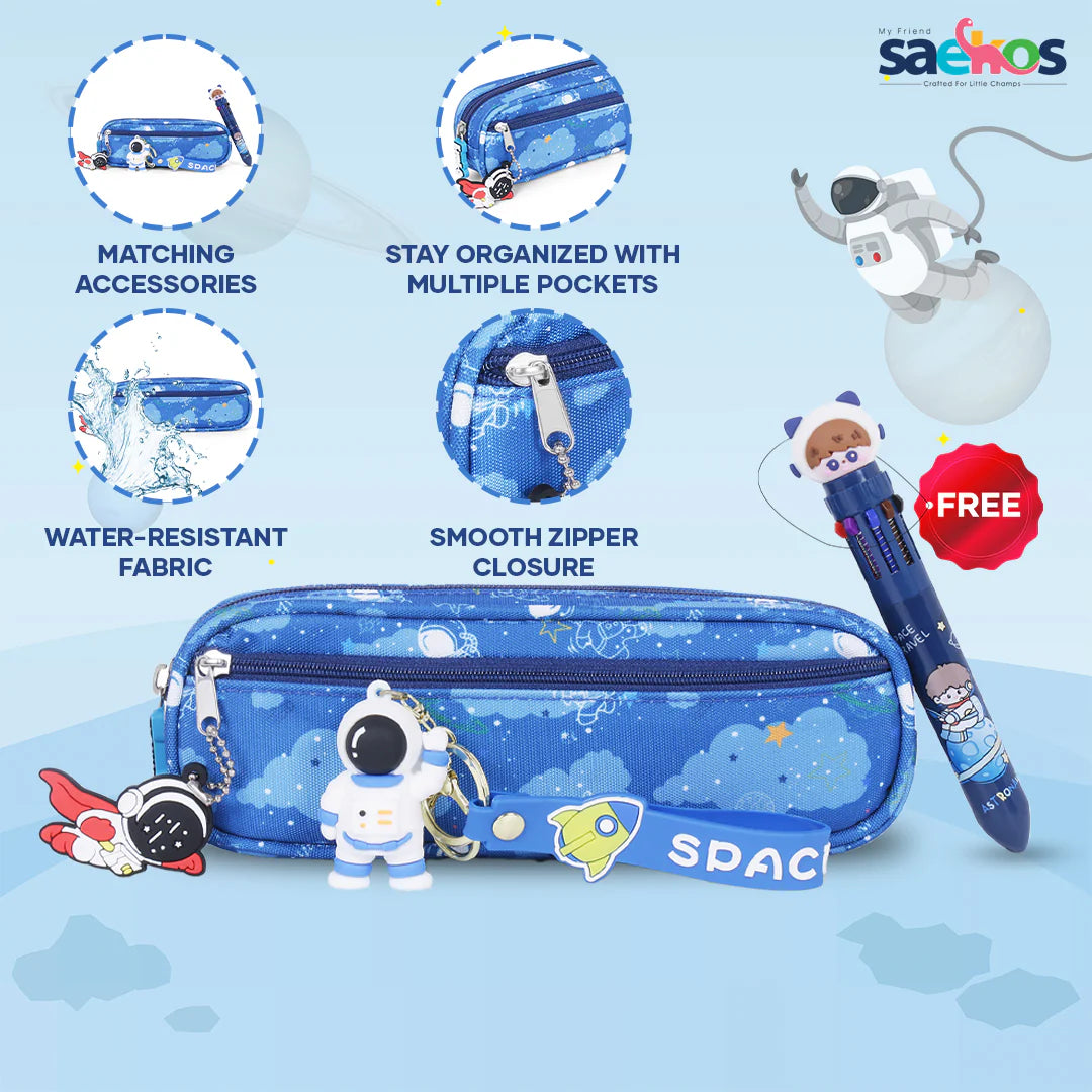 Stationery Set : astronaut Pencil Pouch, PU Material Waterproof & Durable Stationery,  for Boys Girls (Blue)