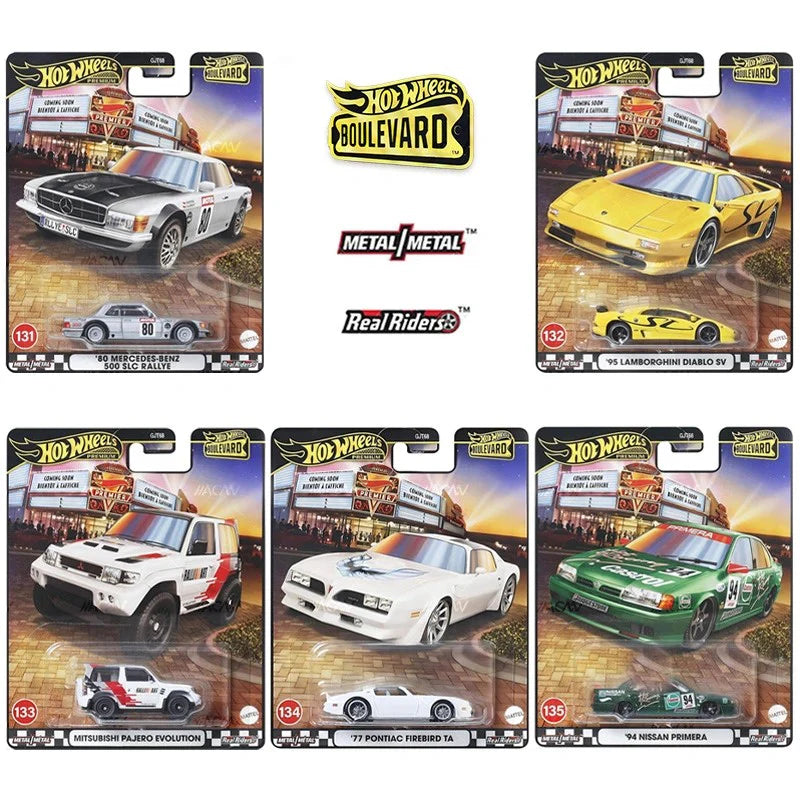 Hot Wheels Premium Boulevard Series (131-135) – Set of 5 Metal/Metal Collector Cars (Real Riders, 1:64 Scale) GJT68-952D