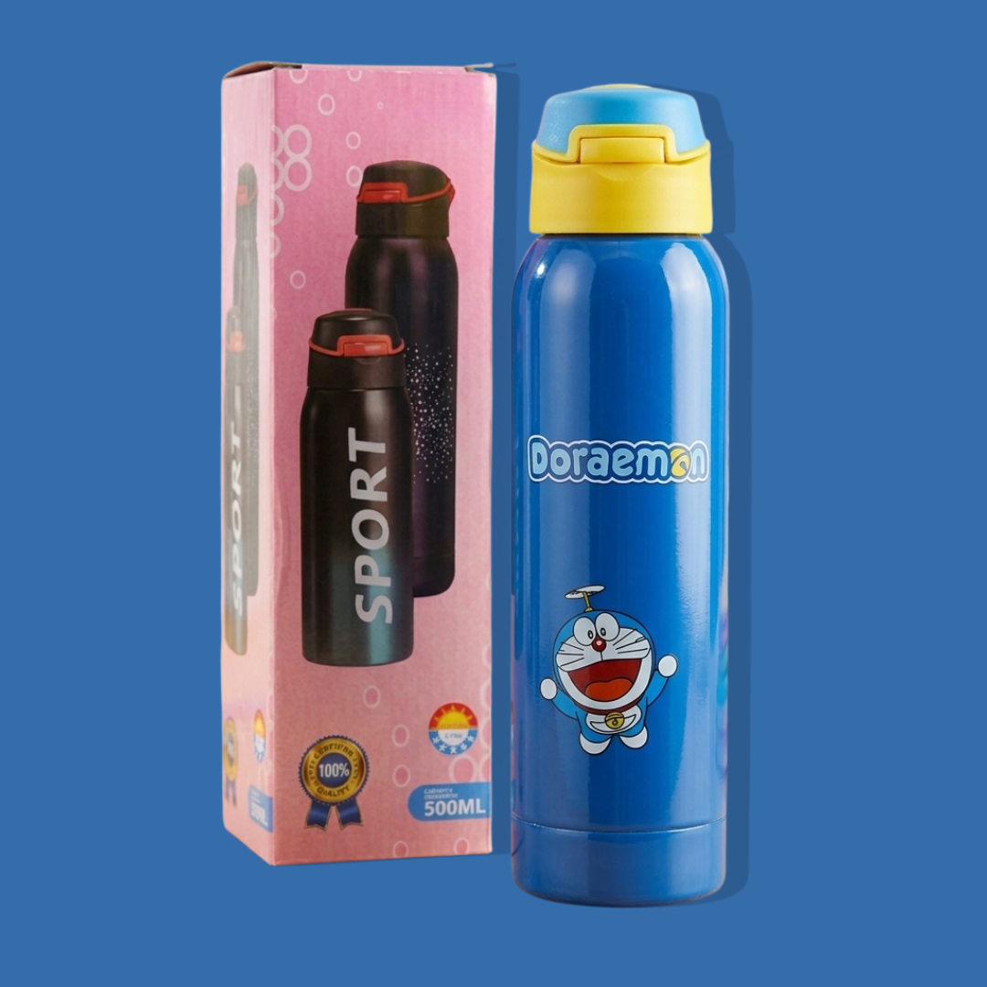 Kids Water Bottle 500ml, Stainless Steel Reusable Bottle with Cartoon Character Printed for School, Travel, Outdoor | Multicolor