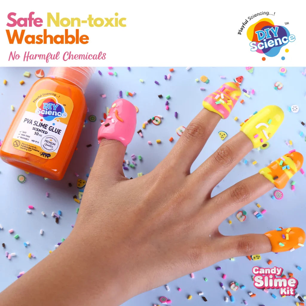 DIYScience Candy Slime Kit | Make Strawberry, Pineapple, Orange Scented Slime | 100% Safe & Non Toxic | Vermicelli | Fruit Slices | Candy Charm | Smooth & Stretchy | for Age 8+
