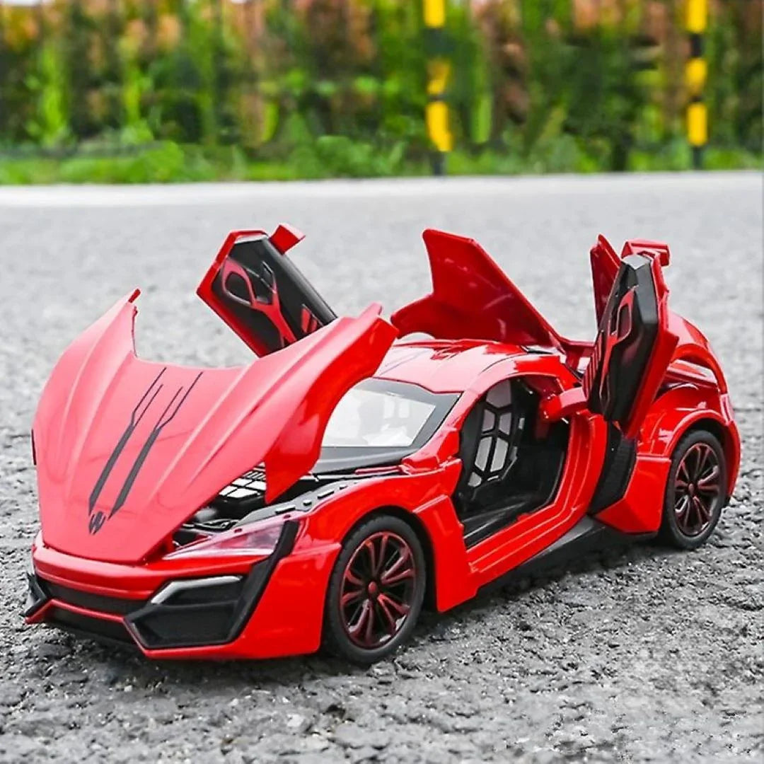 JOY JUNCTION 1:24 Lykan Hypersport V12 W Motors Die-Cast Model Supercar Car – Red| Openable Doors, Lights & Sound, Pull-Back Action (JJ265)