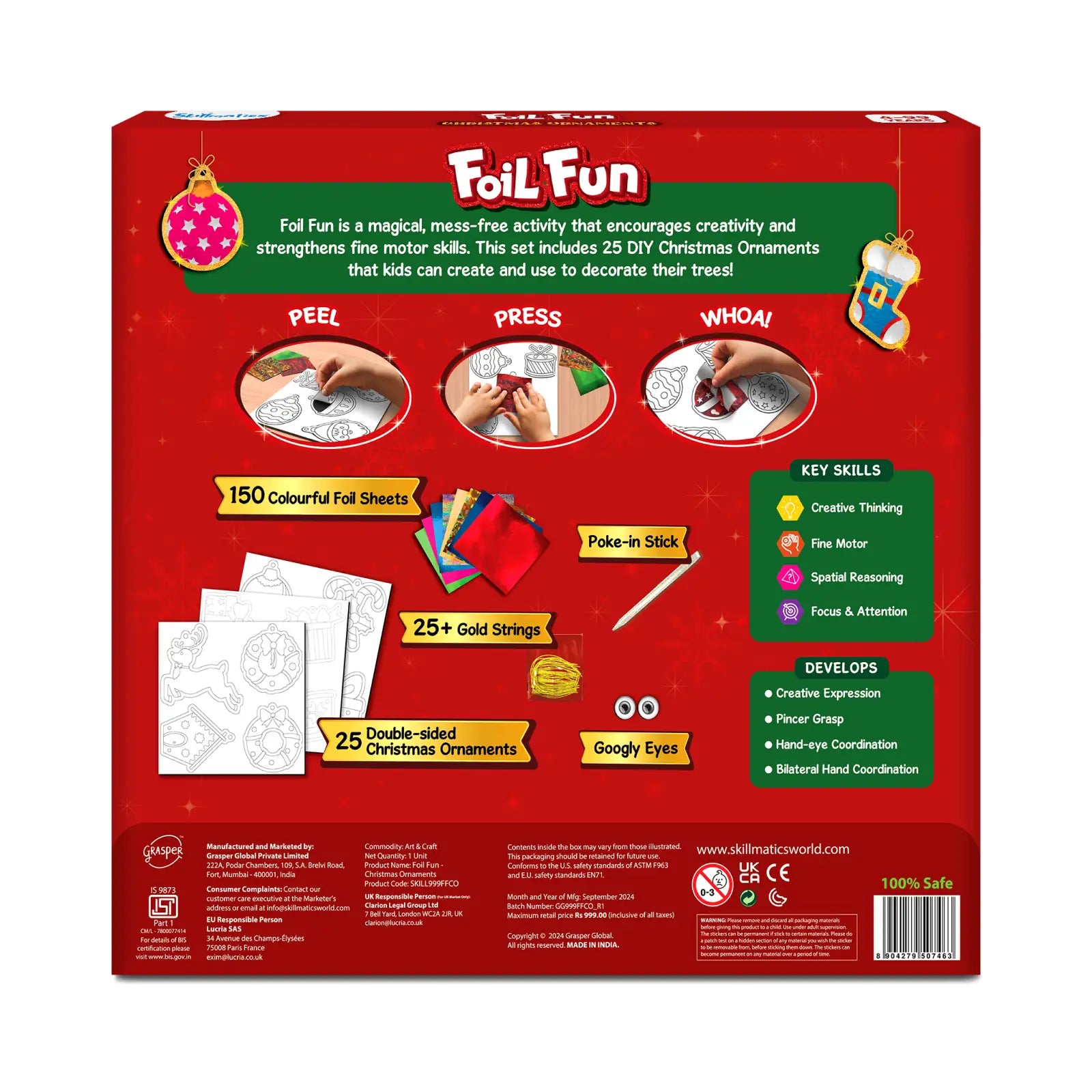 Skillmatics Foil Fun: Christmas Ornaments - No Mess Art & Craft Kit for Kids (Ages 4+)