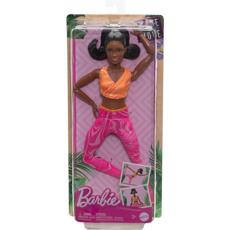 Barbie Made to Move Fashion Doll with Black Hair Wearing Removable Yellow Sports Top & Pink Yoga Pants, 22 Bendable “Joints”
