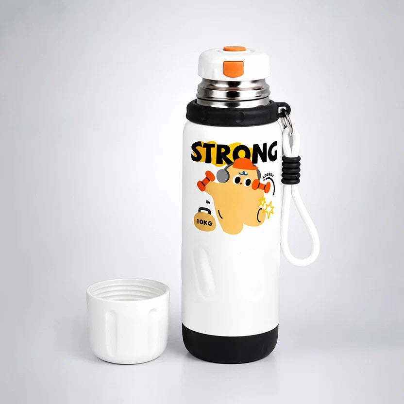 Strong Workout Design, Stainless Steel Thermos & Water Bottle for Kids, 600ml