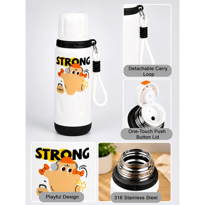 Strong Workout Design, Stainless Steel Thermos & Water Bottle for Kids, 600ml