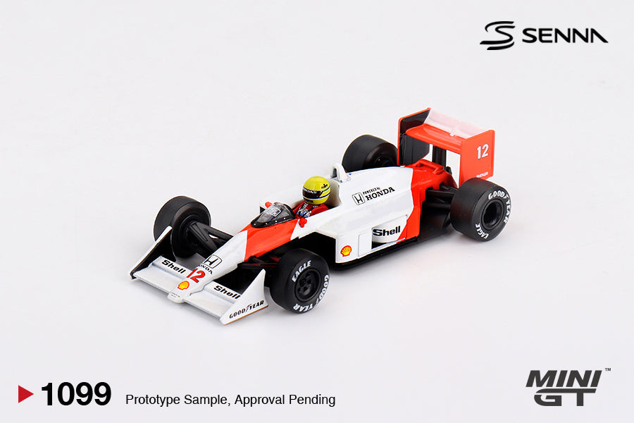 MINI GT #1099 McLaren MP4/4 #12 Ayrton Senna 1988 Japanese GP Winner – 1:64 Die-Cast Model
