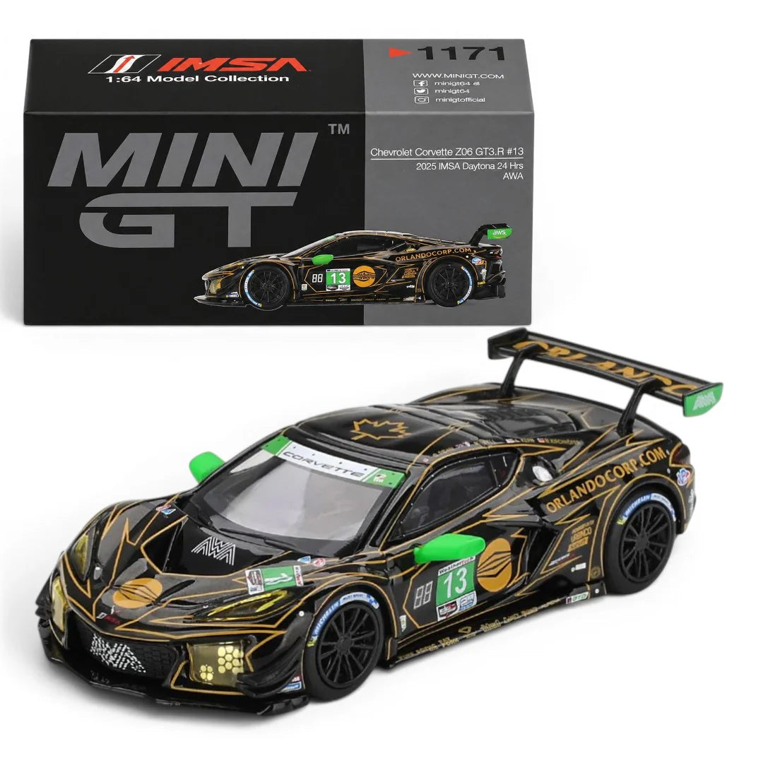 MINI GT #1171 Corvette Z06 GT3.R #13 AWA 2025 IMSA Daytona 24 Hrs 1:64 Die-Cast Model